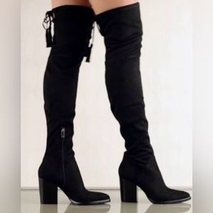Marc Fisher LTD black suede above the knee, pointy toed boots